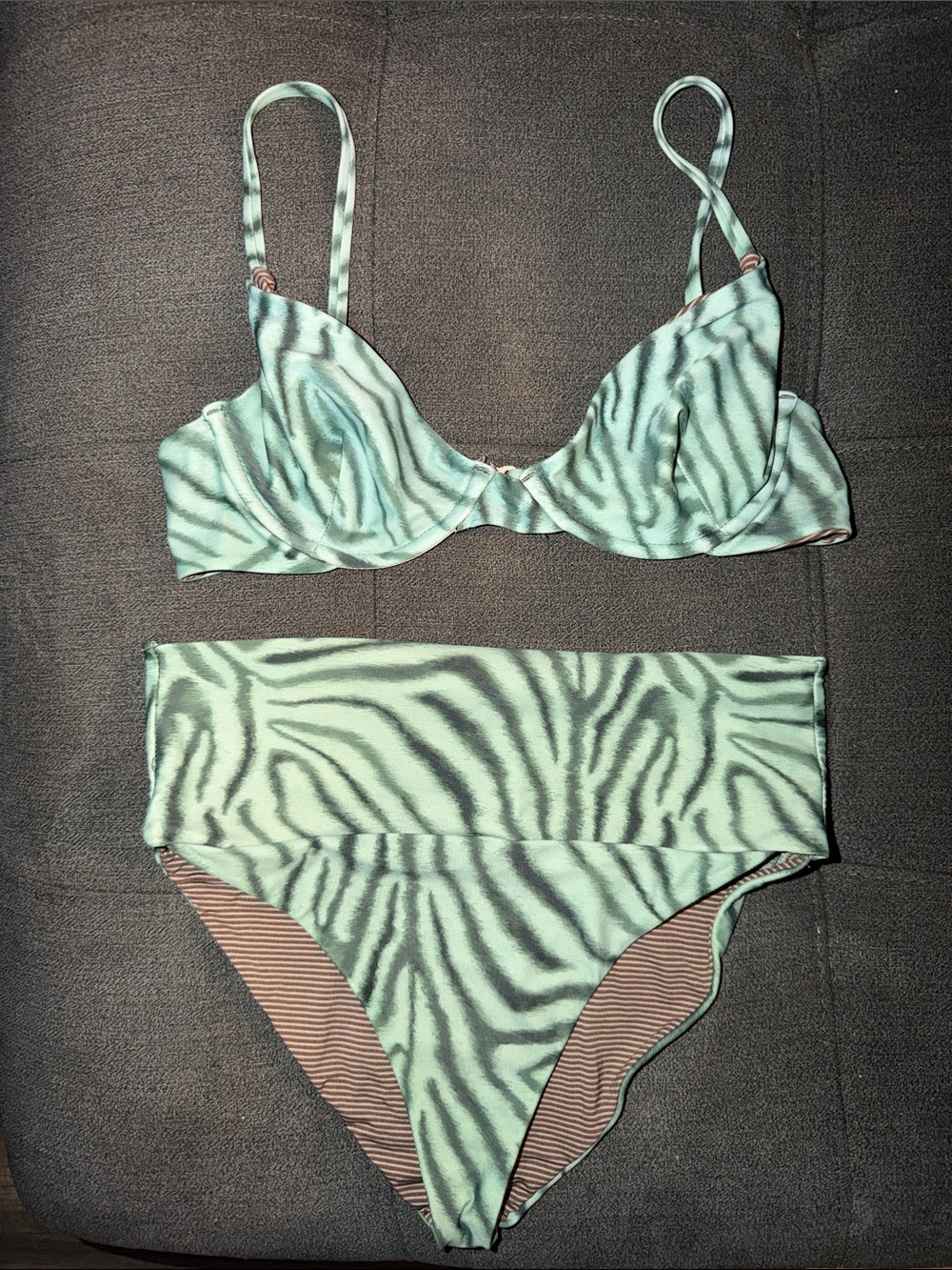 acacia swimwear Mint Zebra Print Underwire Bikini Set